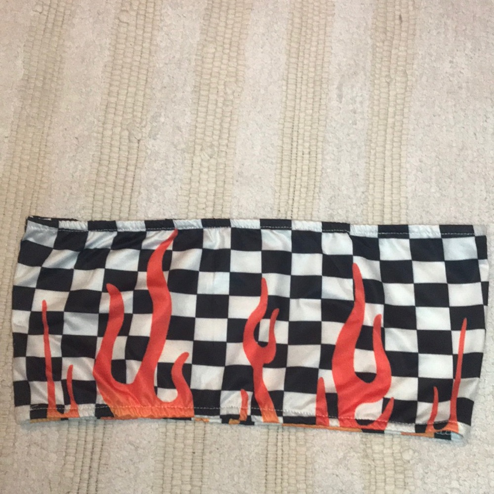 Checkered flames tube top